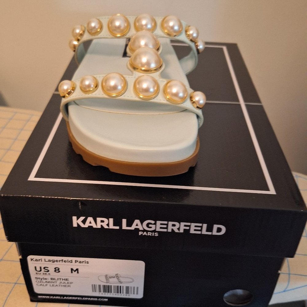 Karl Lagerfeld Blithe Pearl Slides Sandals NEW WITH BOX Size 8